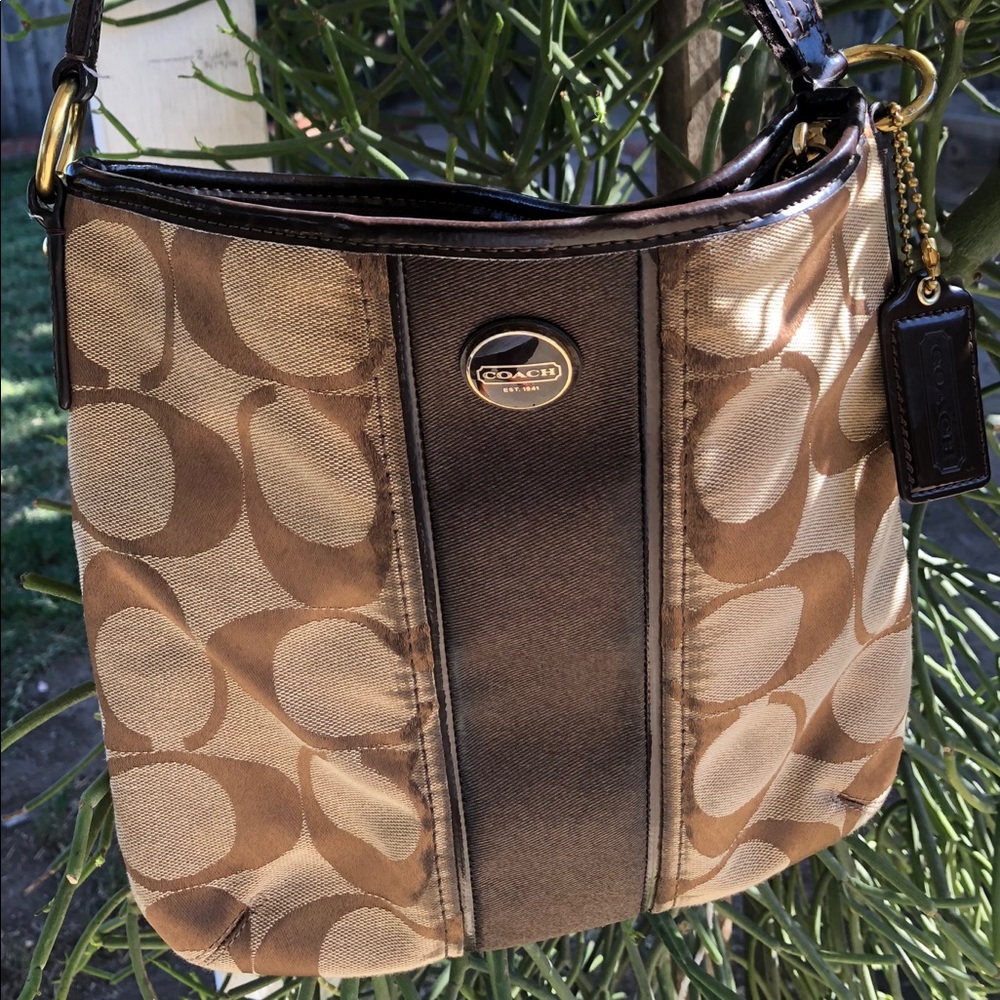 Coach Signature Striped Crossover F21950 Brwn/Crm